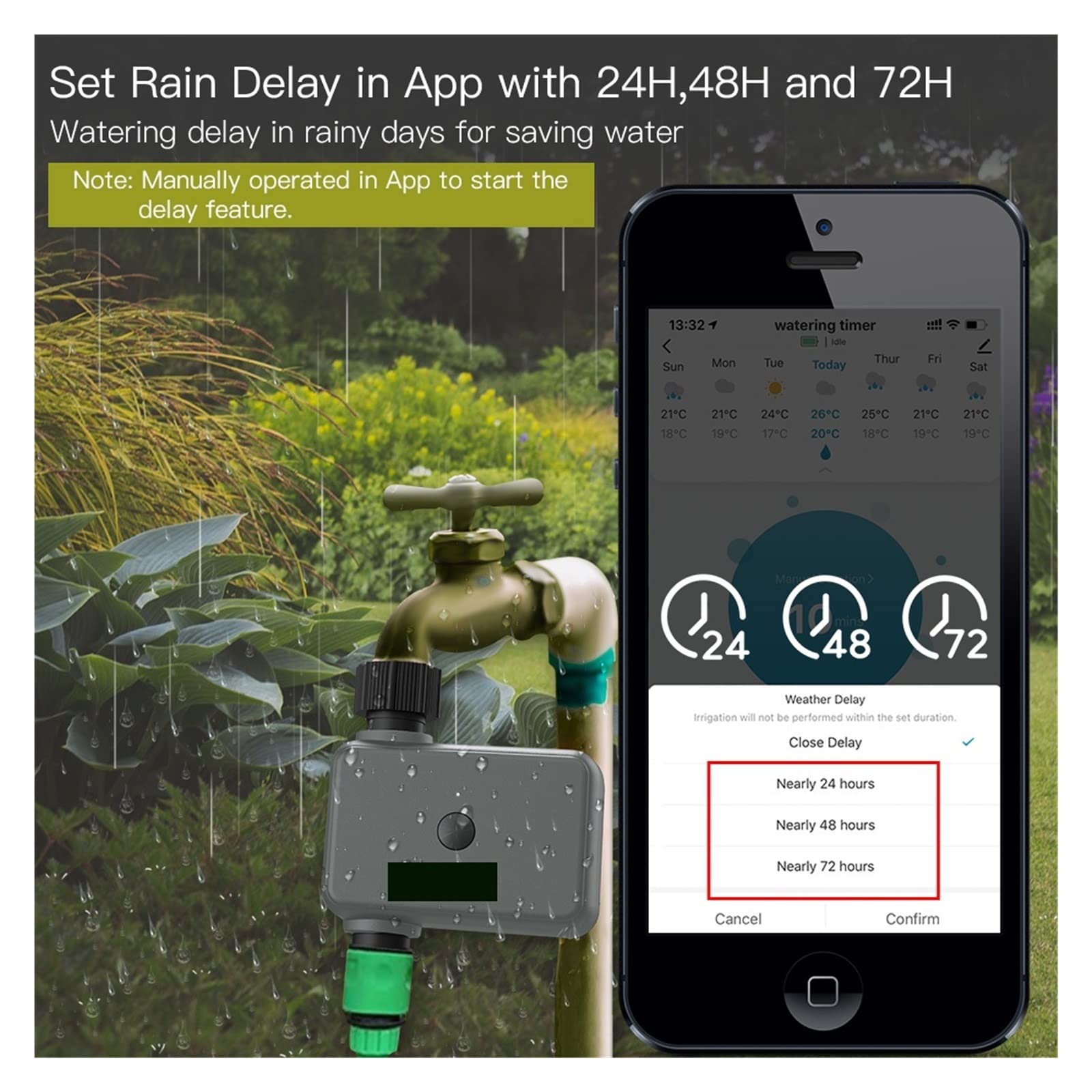Valvola dell'acqua di controllo WIFI di spegniment di irrigazione con timer automatico Ritardo for pioggia Timer di irrigazione programmabile con irrigazione automatica e manuale Prevenire perdite di
