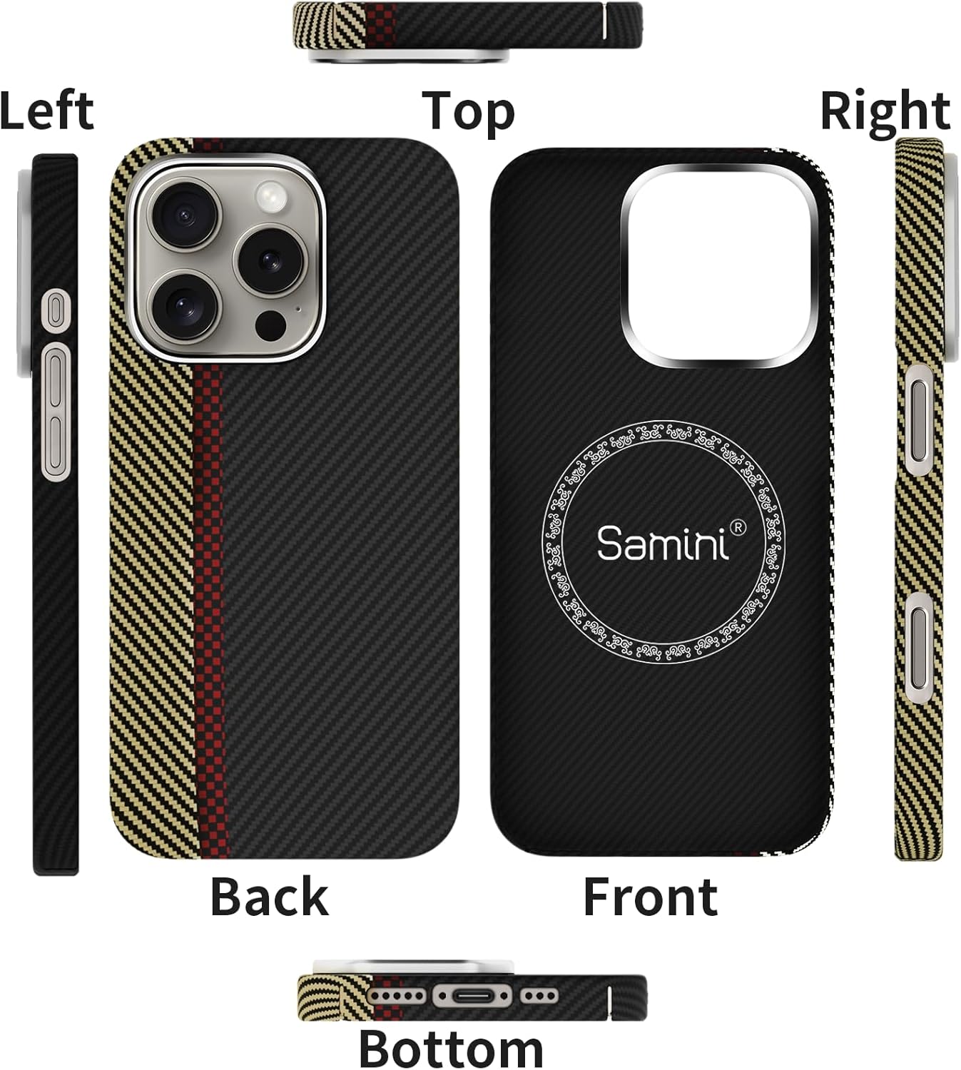 Real Aramid Fiber Case for iPhone 16 Pro [6.3 inch] Compatible Magnetic,600D Aramid Weave,Thin & Light Cover with a Caseless Feel,Carbon Fiber Textures Design Kevlar Protection (Track)