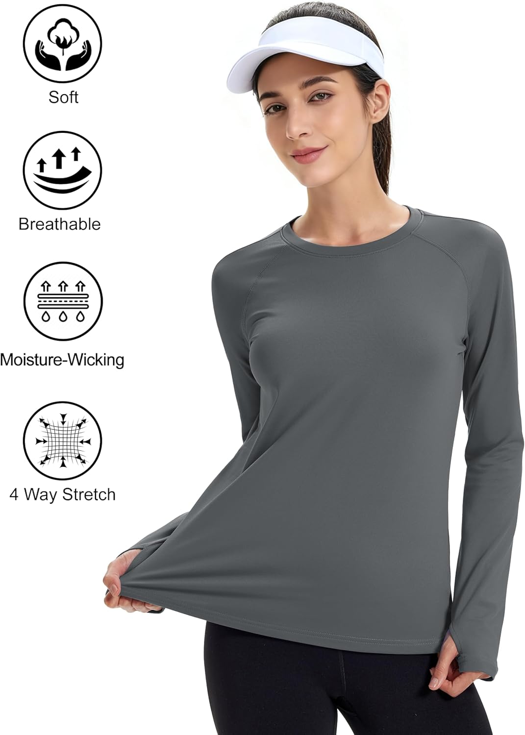 MAGCOMSEN Women's Thermal Shirts Long Sleeve Fleece Lined Workout Tops Athletic Moisture Wicking with Thumb Hole - Image 5