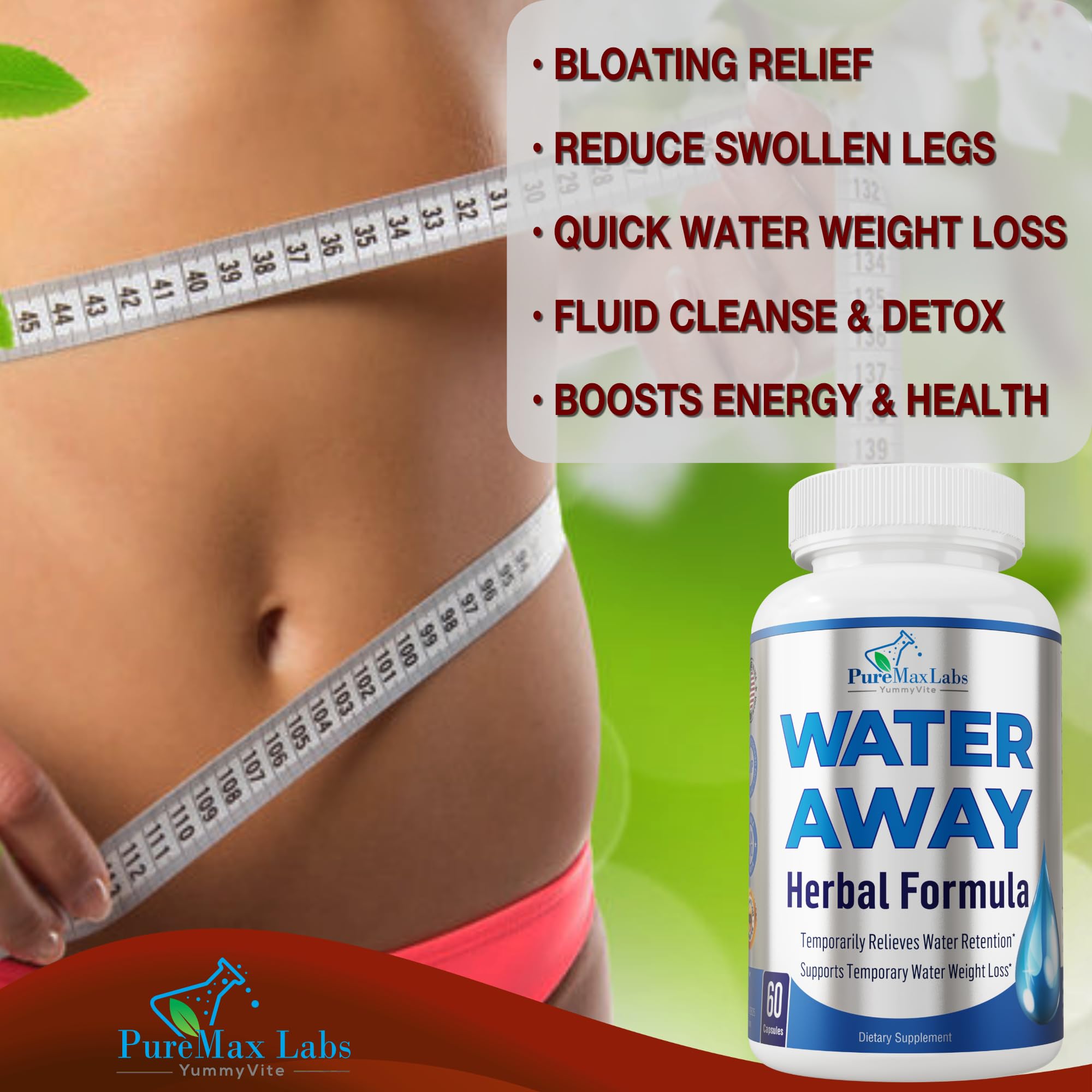 YUMMYVITE Water Away Gentle Herbal Diuretic, 60 Count (Pack of 1) — Amazon image 3