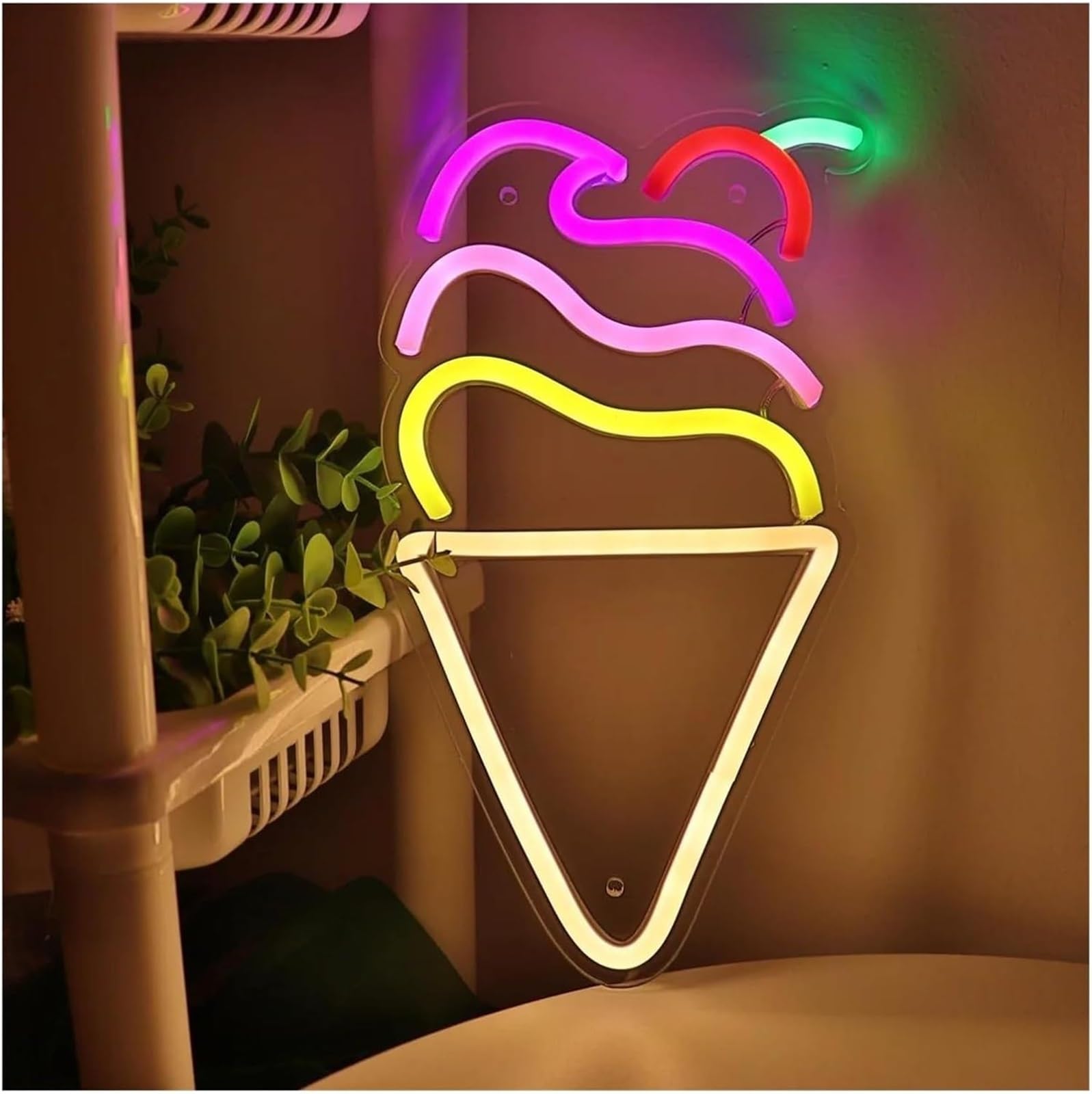 LED Lampada al neon Per lampada al neon Cono gelato con ciliegia per insegna per parete dimmerabile alimentata per luce