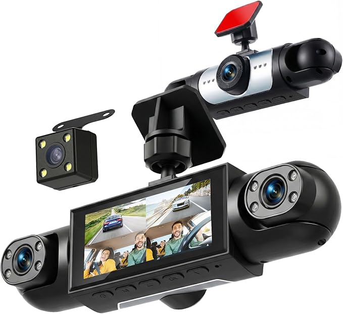 Rimoody 360° Dash Cam Auto 4 Canali, 4 Telecamera 1080P Anteriore e Posteriore Sinistra Destra, Visione Notturna, 3.16" Schermo, Registrazione Loop, Monitoraggio Parcheggio 24H, Assistenza Retromarcia