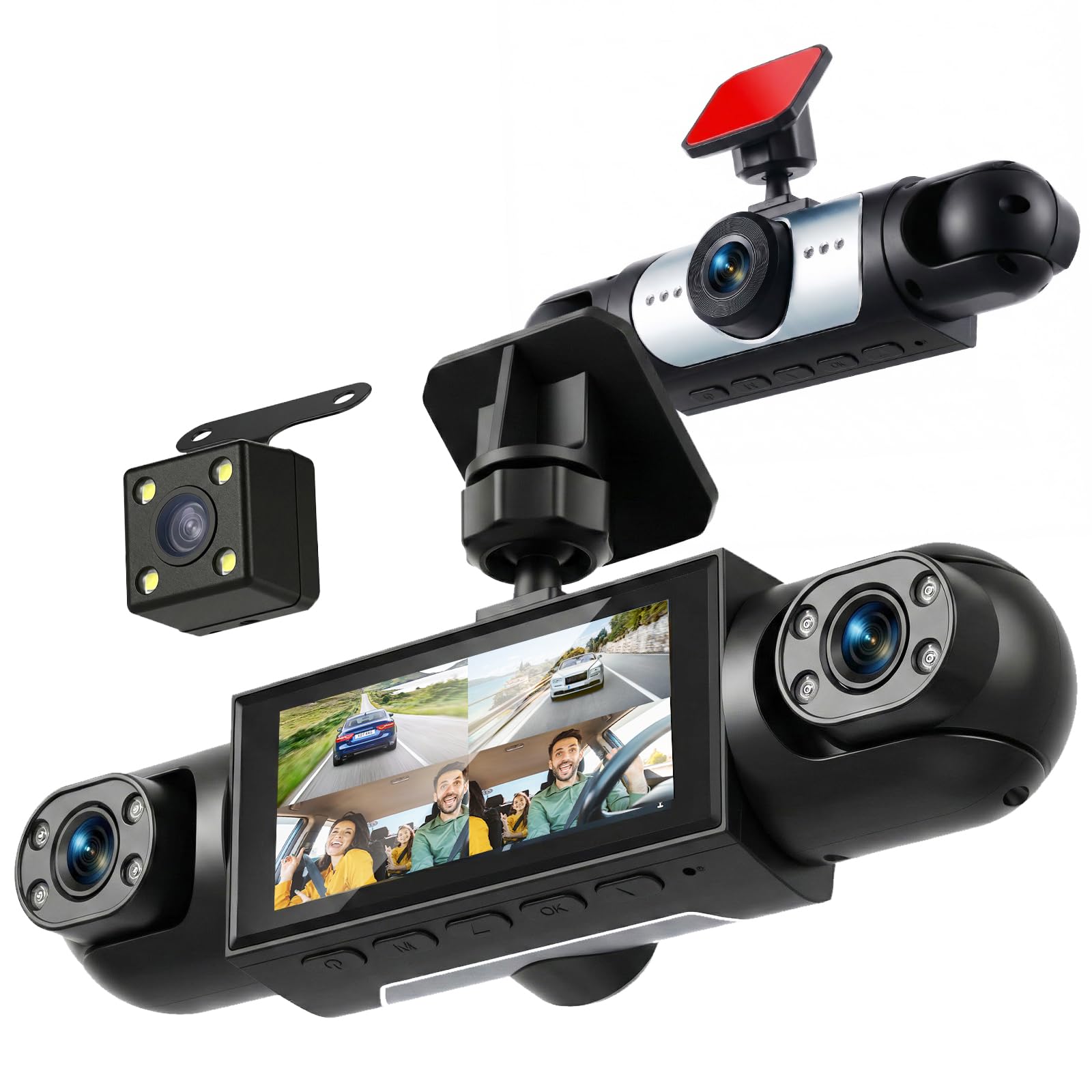 Rimoody 360° Dash Cam Auto 4 Canali, 4 Telecamera 1080P Anteriore e Posteriore Sinistra Destra, Visione Notturna, 3.16" Schermo, Registrazione Loop, Monitoraggio Parcheggio 24H, Assistenza Retromarcia