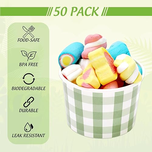 Miniatura 3 de Whaline 50 vasos de papel desechables de color verde salvia, cuencos de aperitivos de 6.5 onzas, cuencos de papel para helado para boda, cumpleaños,