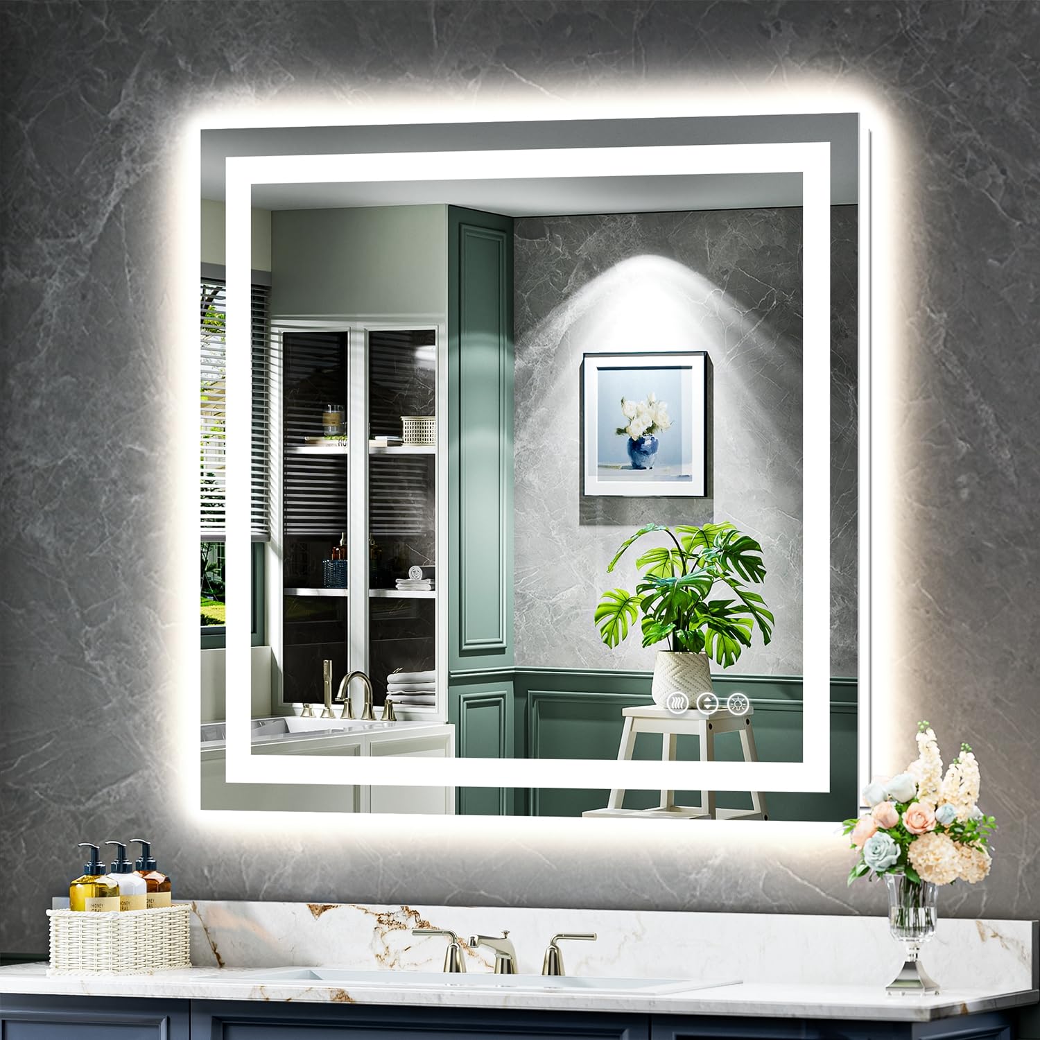 40x38 LED Bathroom Mirror with Lights, Lighted Vanity Mirror