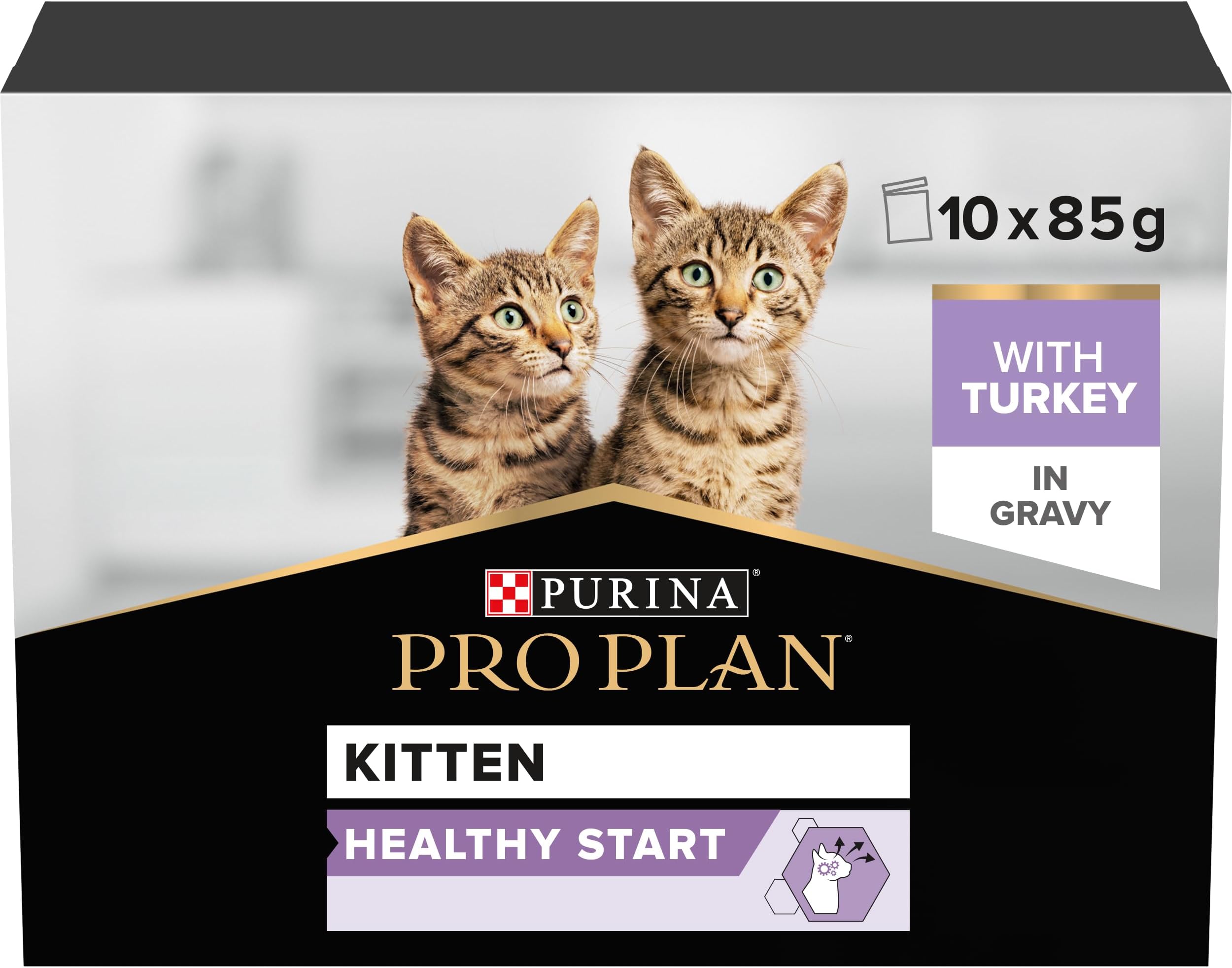 PRO PLAN Kitten Healthy Start Turkey in Gravy Wet Cat Food 10x85g (Pack of 4)