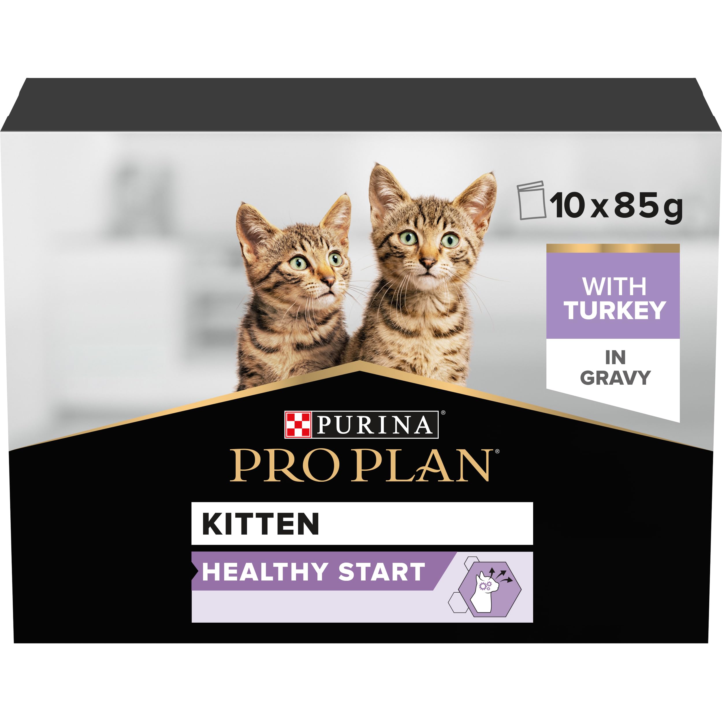 PRO PLAN Kitten Healthy Start Turkey in Gravy Wet Cat Food 10x85g (Pack of 4)