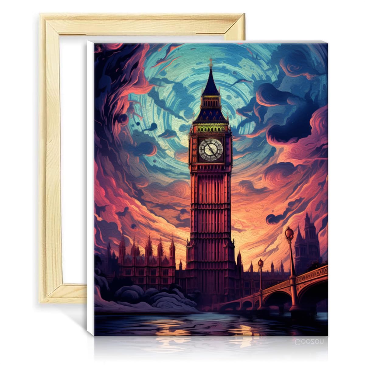 Kit Pittura A Numeri Per Adulti - Paesaggio City, Tela 40x50cm Con Color Acrilici - Foto 5