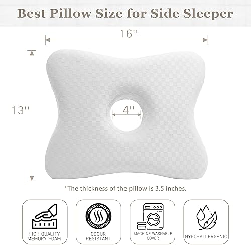 Miniatura 2 de Almohada para piercings  Almohada de espuma viscoelástica para personas que duermen de lado, almohada con un orificio para la oreja para aliviar el