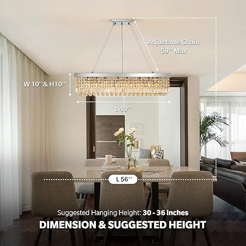 Miniatura 6 de Candelabro rectangular de cristal K9, moderno, rectangular, para comedor, isla de cocina, cromado, 40 x 10 x 10 x 10