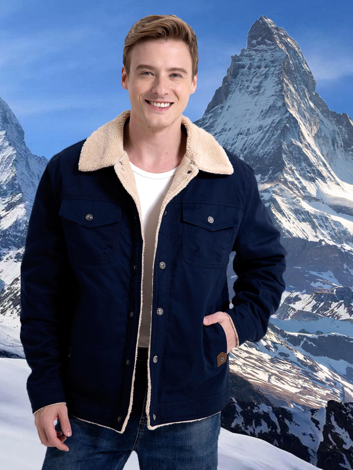 MANSDOUR Chaqueta cargo de invierno para hombre, chaqueta de algodón cálido con forro polar, chaqueta de sherpa, abrigo de trabajo militar para camionero