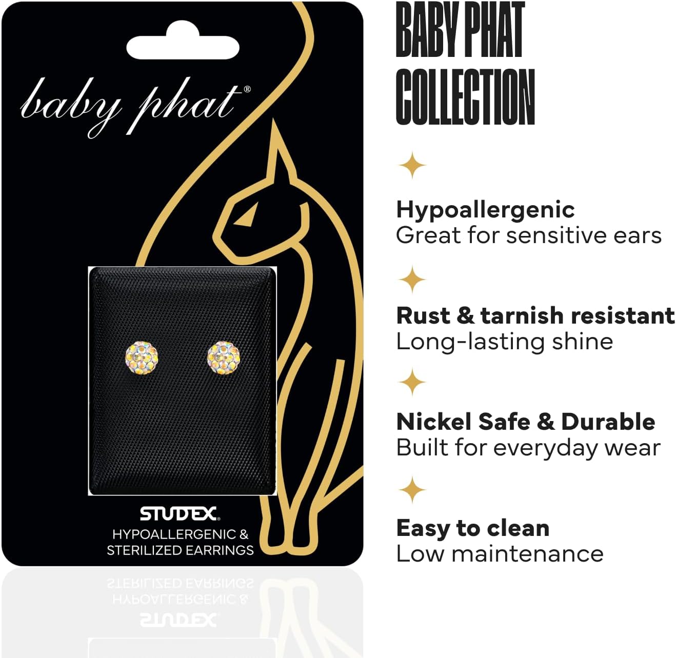 Studex Baby Phat Stud Earrings for Women and Men – Hypoallergenic Stud Earring Set, Jewelry for Sensitive Skin, Nickel Safe