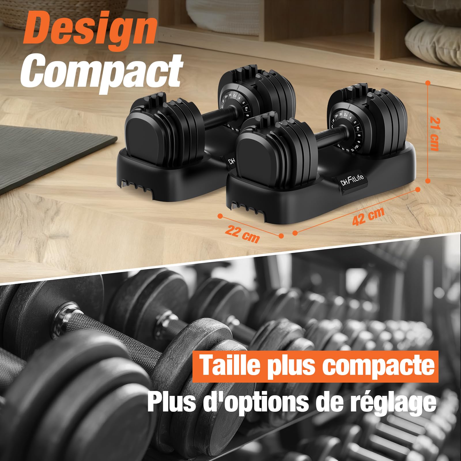 DH FitLife 2026 – Nouveau set d’haltères réglables 2,5 à 25 kg, 18 niveaux, avec disques, pour hommes et femmes