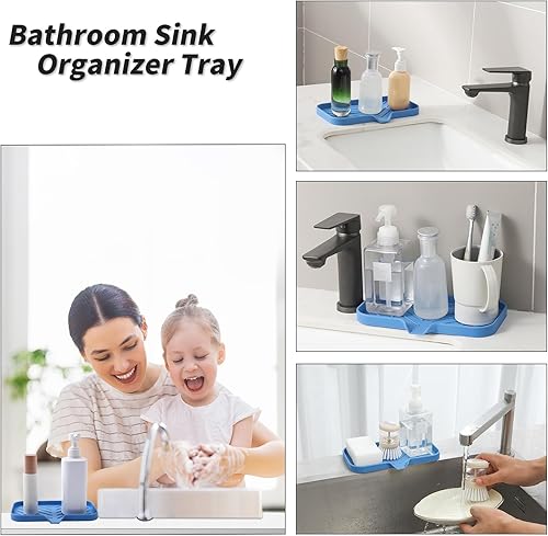 Vista 57 de Jaboneras de baño de silicona con boquilla de drenaje, organizador de fregadero de baño y cocina, soporte para esponja, bandeja de jabón para Gris