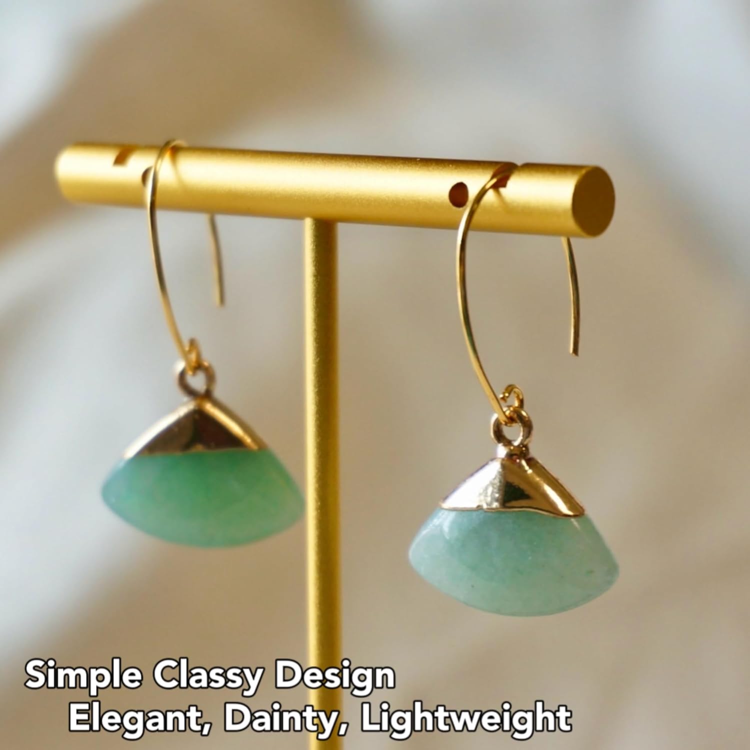 Natural Jade Fan Shape Earrings and Necklace Set, Dainty 18k Gold Plated Genuine Green Jade Jewelry, Gifts for Women Girls Birthday Christmas - Image 2