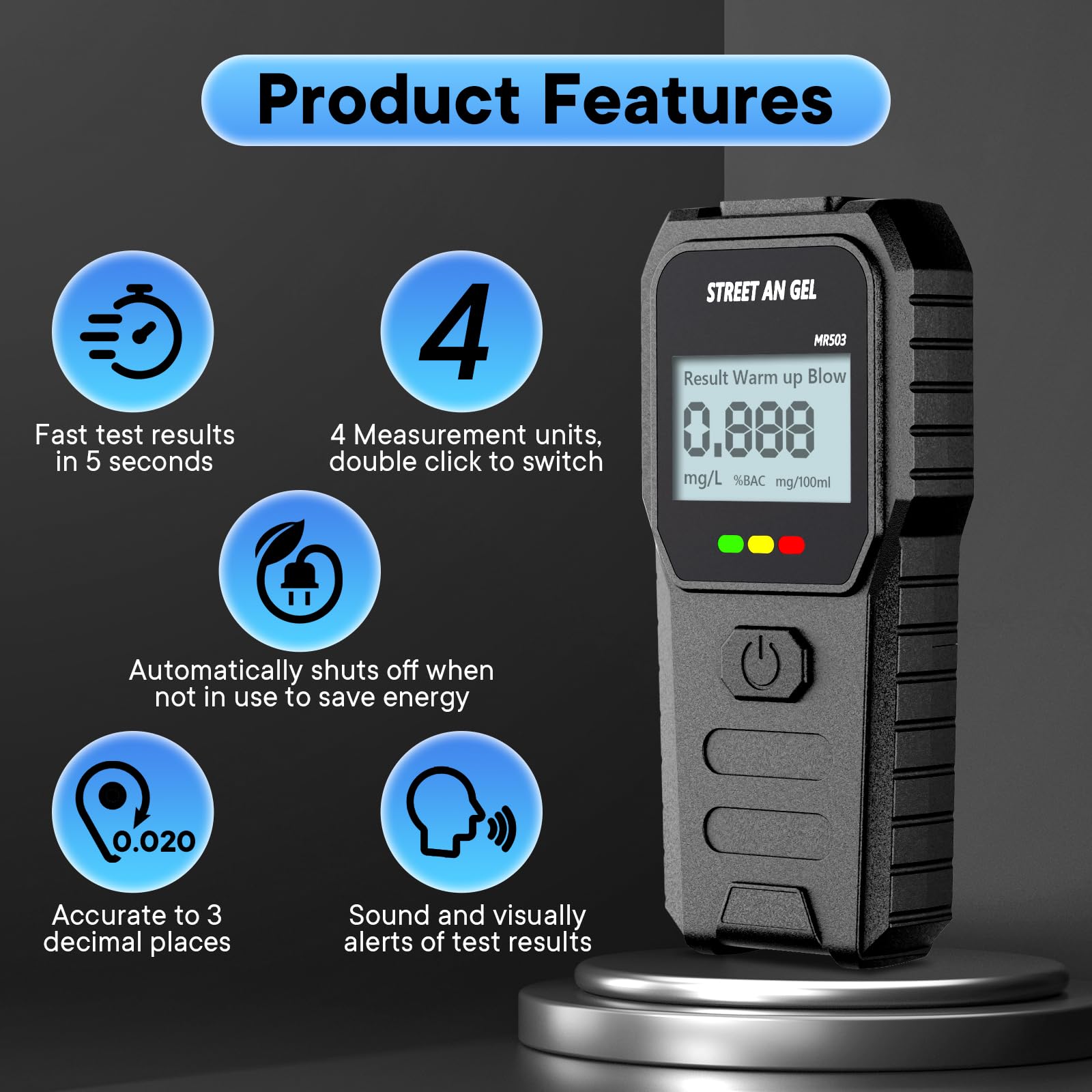 Alcootest Ethylotest Electronique, Alcootest Professionnel de Haute Précision avec Affichage Numérique LCD Bleu, 10 Embouchures, Portable Testeur d'alcool pour Usage Domestique et Personnel