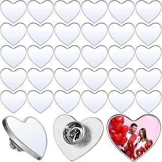 Hanaive 30 Pcs Heart Sublimation Blank Pins for DIY, Photo Badge, 0.75"