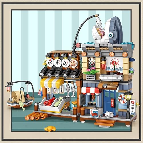 Miniatura 4 de Aquatic Shop - Juego de bloques de construcción japoneses Street View - Juego de bloques de construcción de mini ladrillos, juguete divertido y