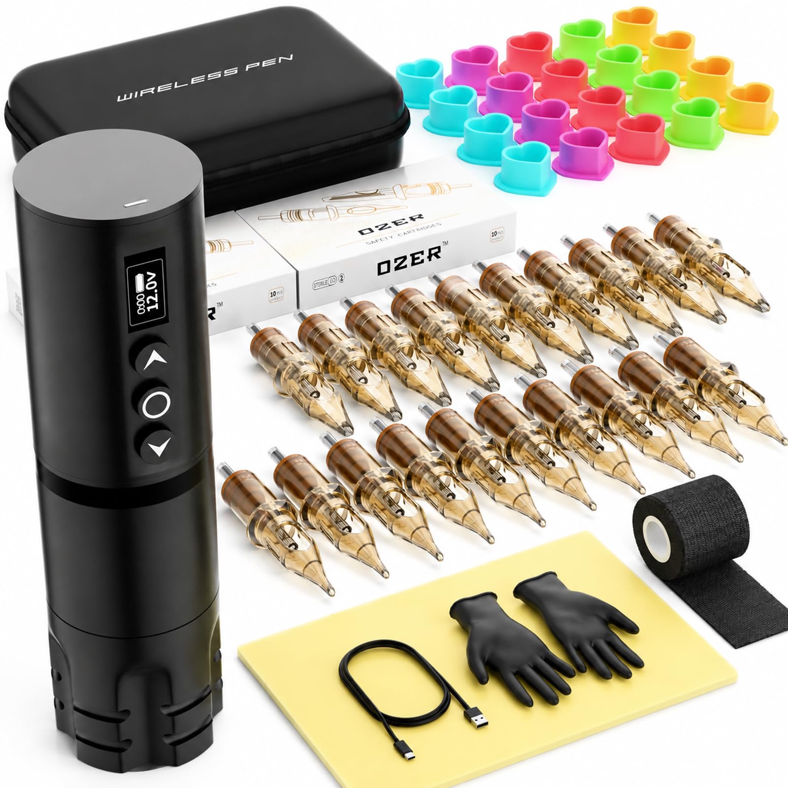 Amazon.com: Tattoo Pen Machine Kit, 20 Cartridges & 7 Practice
