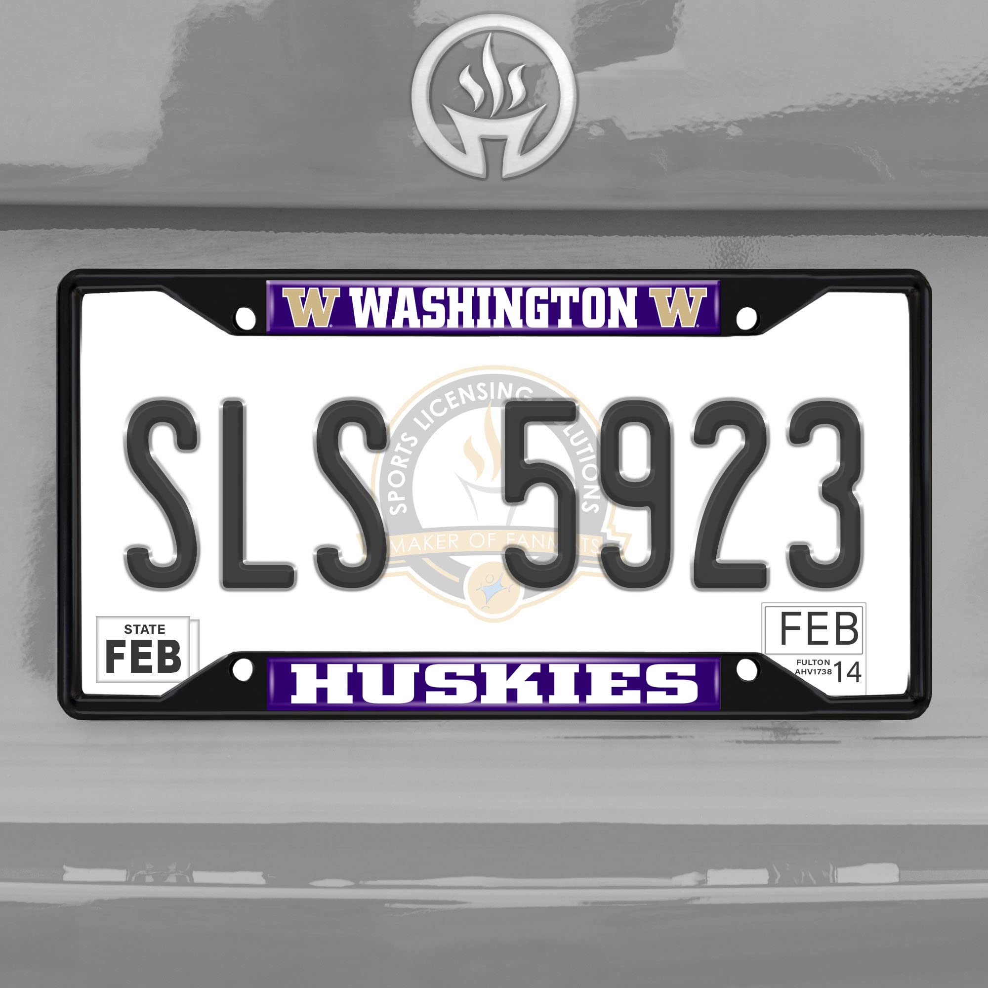 FANMATS 31289 Washington Huskies Metal License Plate Frame Black Finish