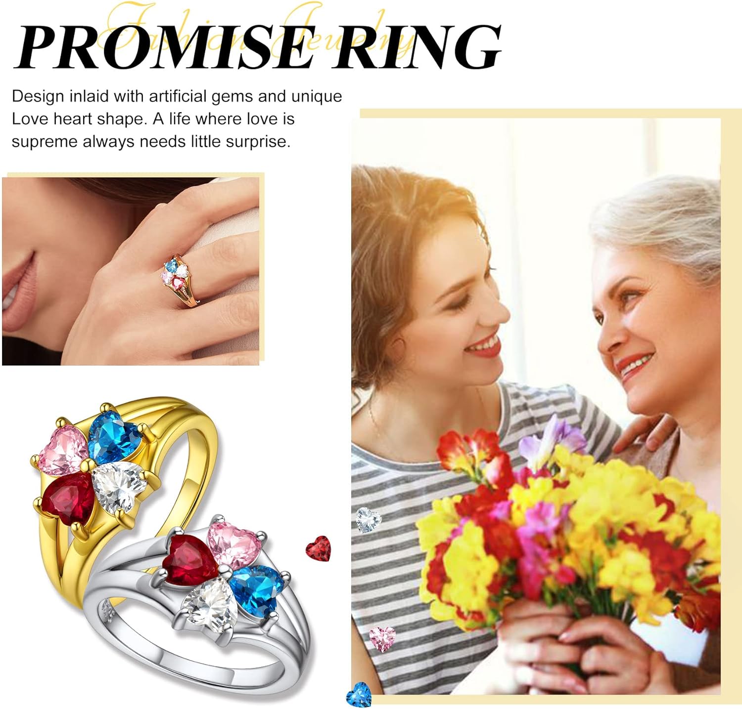 Bestyle Personlized 925 Sterling Silver Birthstone/Name Rings for Women, Sparkling CZ Love Band Rings for Wife/Mother/Grandmother, Great Jewelry Gifts on Thanksgiving/Christmas/Valentine's