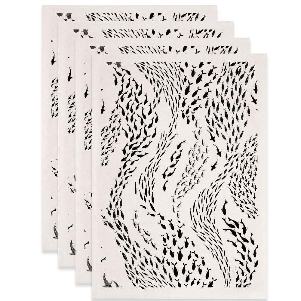 SUPERDANT 4Pcs School of Fish Underglaze Transfers for Pottery Marine Theme Transfer Stickers Ceramic Decals Ceramic Underglaze Transfers for Pottery Overglaze Enamel Decal