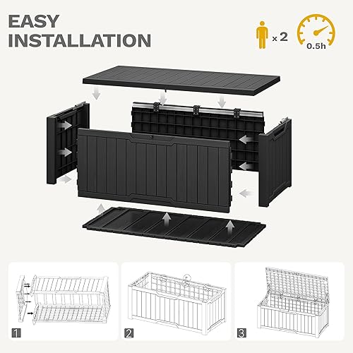 Miniatura 7 de DWVO Caja de almacenamiento grande de 120 galones para exteriores, contenedor de almacenamiento exterior con cerradura para herramientas de