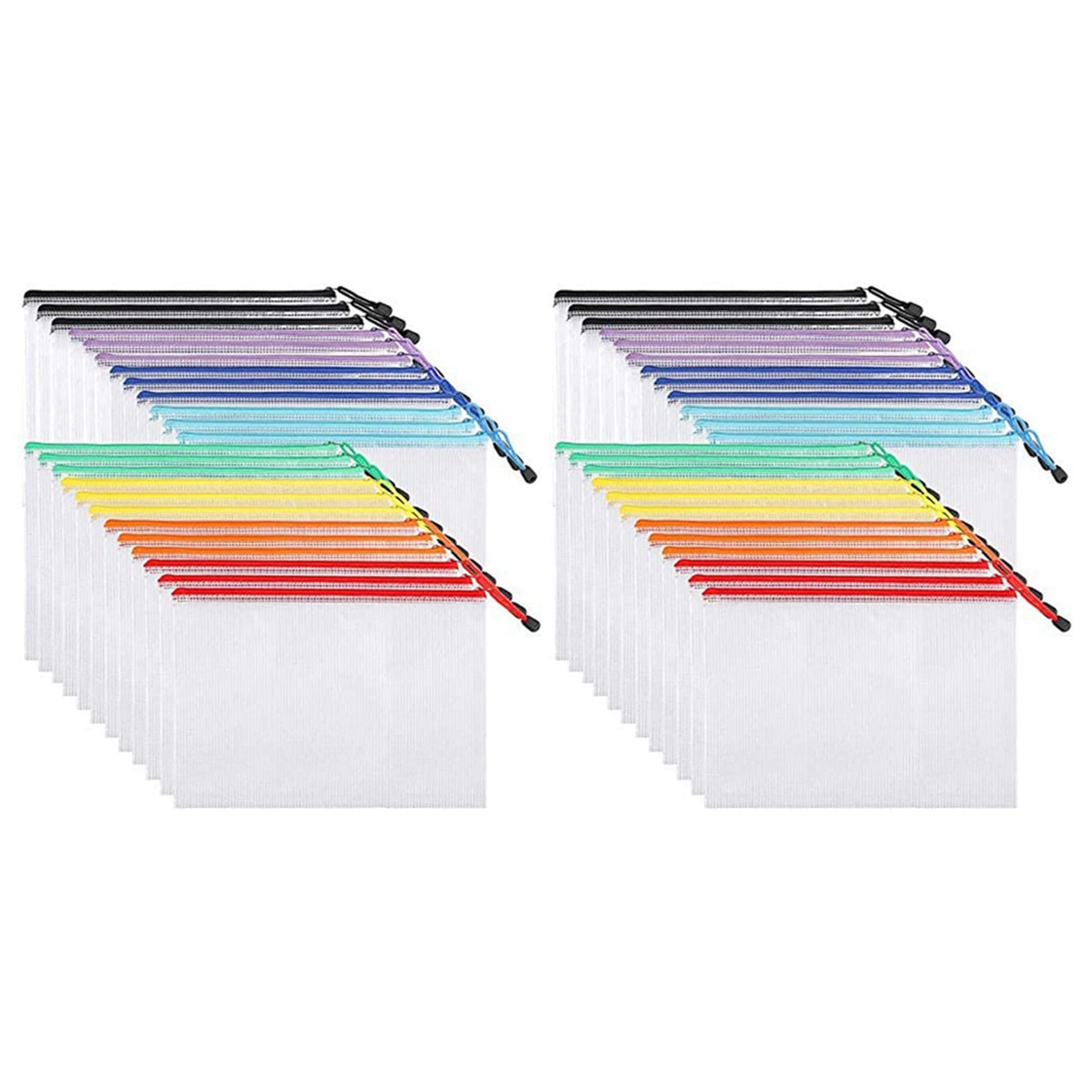 Borse con zip a rete 48 pezzi Zip Pocket Document Bags Cartelle portadocumenti in plastica con cerniera Formato lettera A4