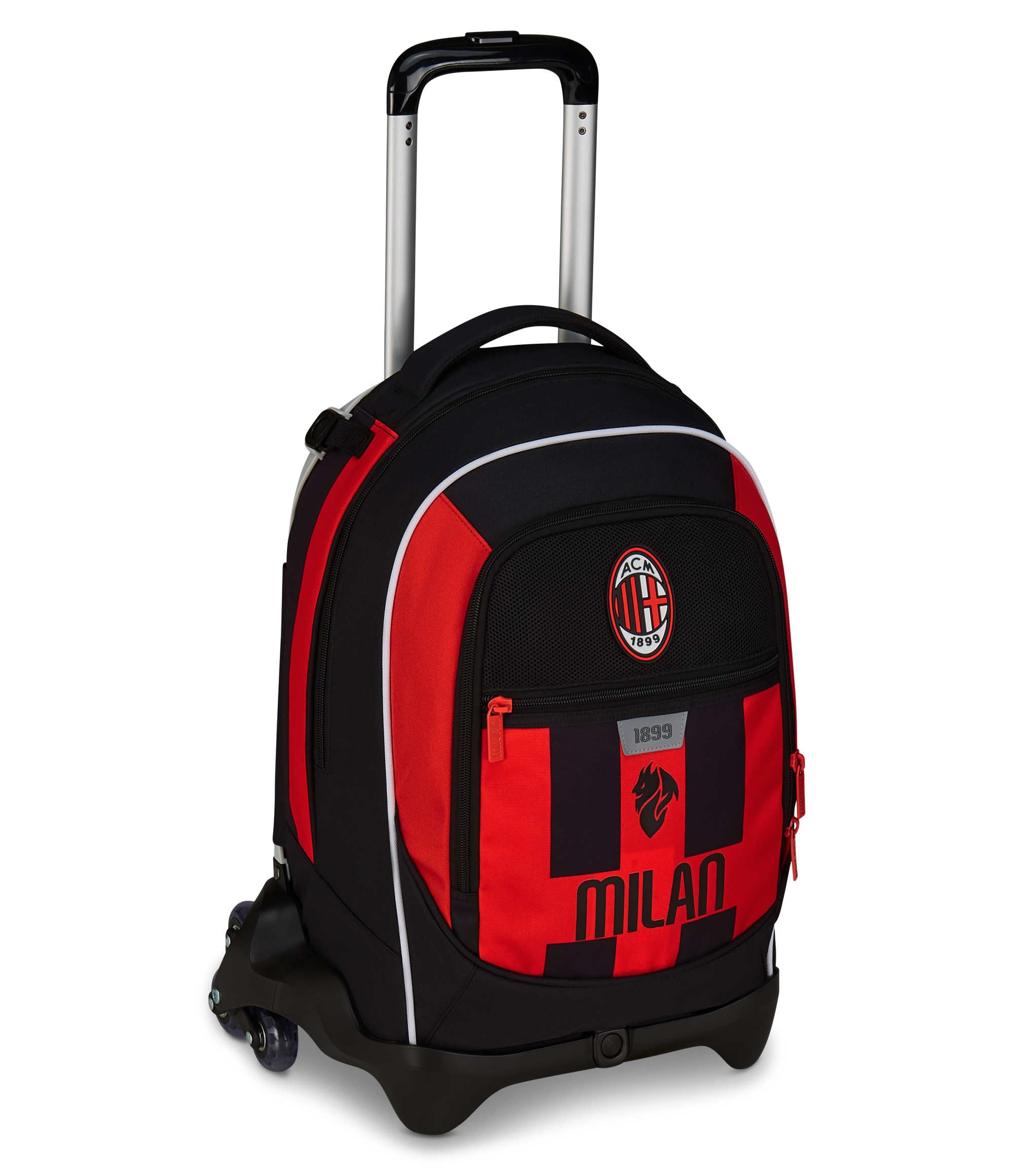 Seven Milan Trolley School Jack 3 Wheels, Red Black, Football Team, Backpack with Removable Trolley 33 Litres, for Elementary and Middle School, Children, red, Taglia unica, Casual