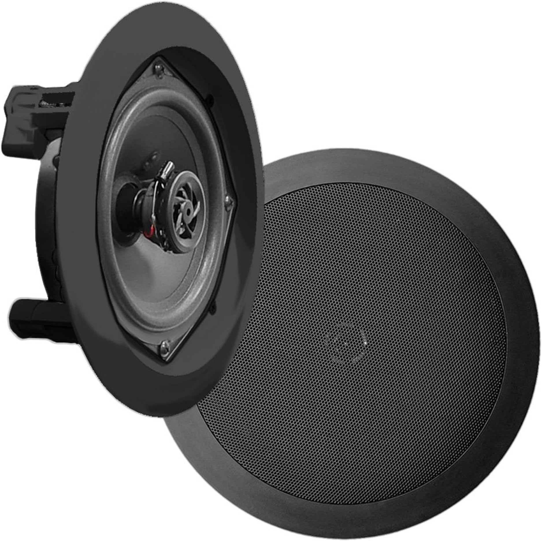 In-Wall In-Ceiling Dual 16.5 cm 2-Way Speaker System, Flush Mount Design, Black Pair, Wide Range Audio, Home and Ceiling Wall Speakers, Center Channel, Bluetooth Ceiling