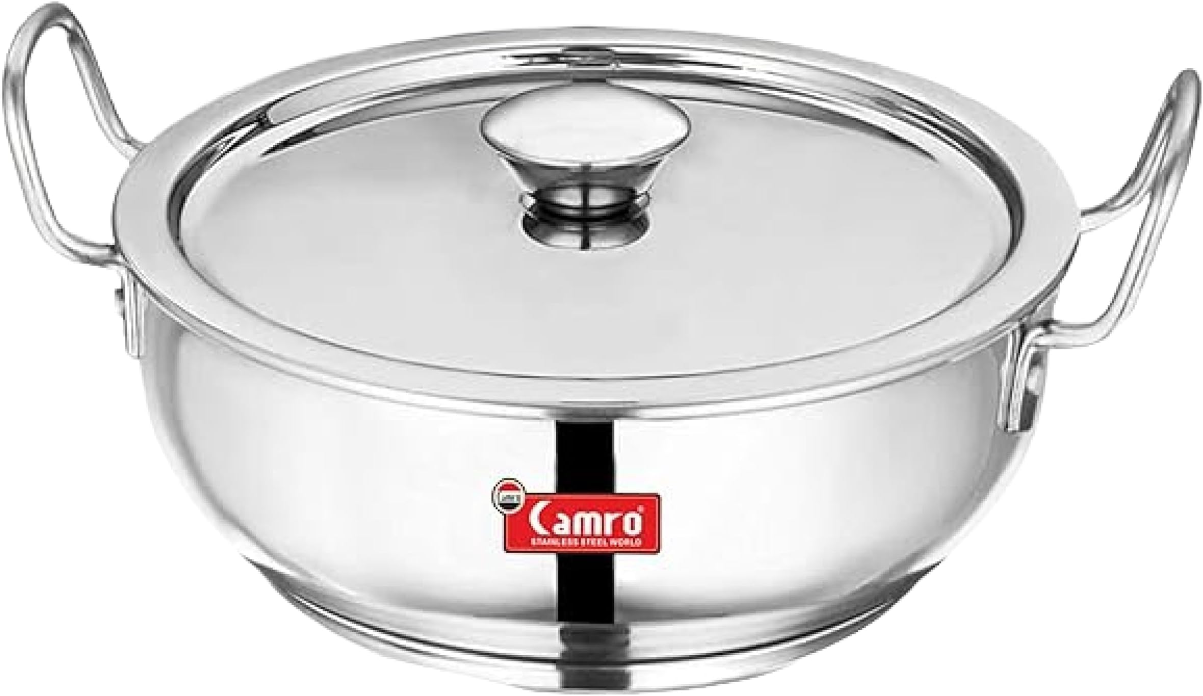 Camro Kadhai Induction Bottom with Lid 5 Liters | Gas Stove Compatible | Cookware kadhai | Kadhai For Deep Frying | Kadai For Cooking Stainless Steel | Dishwasher Safe