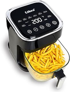 Libra 4.5 Litre Airfryer | Digital Air Fryer With Glass Bowl | Teflon-Free, 8 Presets, 1450W Power | Air Fry, Toast, Grill, Reheat, Dehydrate, & Roast | Visible Window | Smart Air Fryer Oven, Black