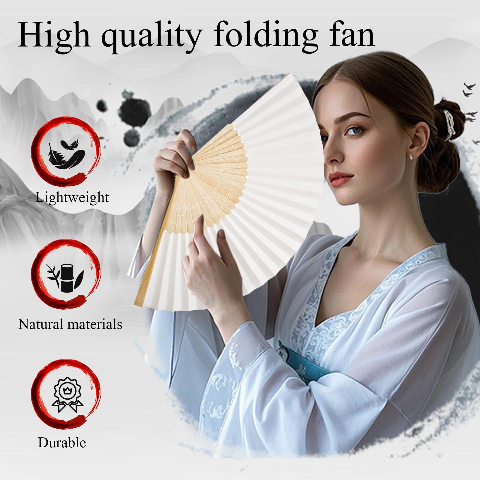 6 Pièces Eventail Blanc Manche pour Mariage et Fête - Bricolage Cadeaux, Décoration Murale, Eventail Papier Pliants Personnalisable