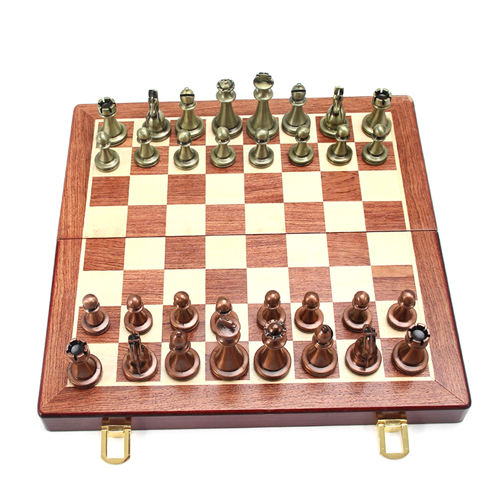 Set di Scacchi Set di Scacchi Pieghevole Portatile per Adulti e Bambini, Gioco da Tavolo in Lega e Noce da 11,69 Pollici con Scatola di Immagazzinaggio (A)