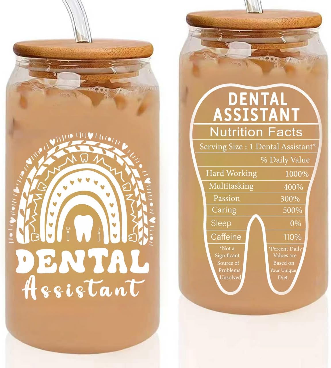 Dental Hygienist Gifts for Women, 16oz Dental Hygienist Glass Cup With Straw, Appreciation Week Graduation Gift Dental Hygienist Must Haves Travel Coffee Tumbler Mug Cup