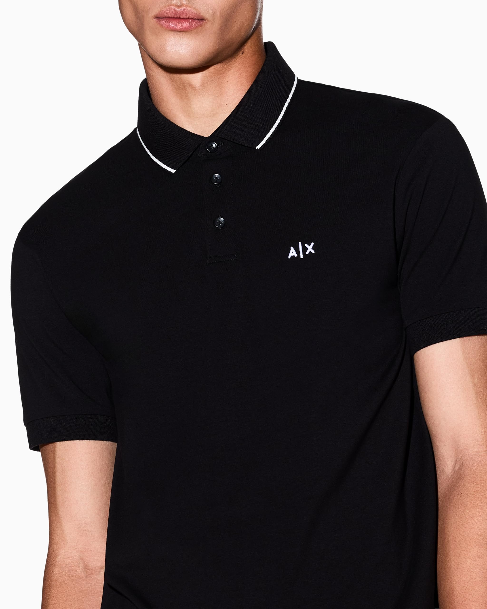 Armani Exchange Essential, Short Sleeve Stiped Collar Side Monogram Logo Polo Uomo
