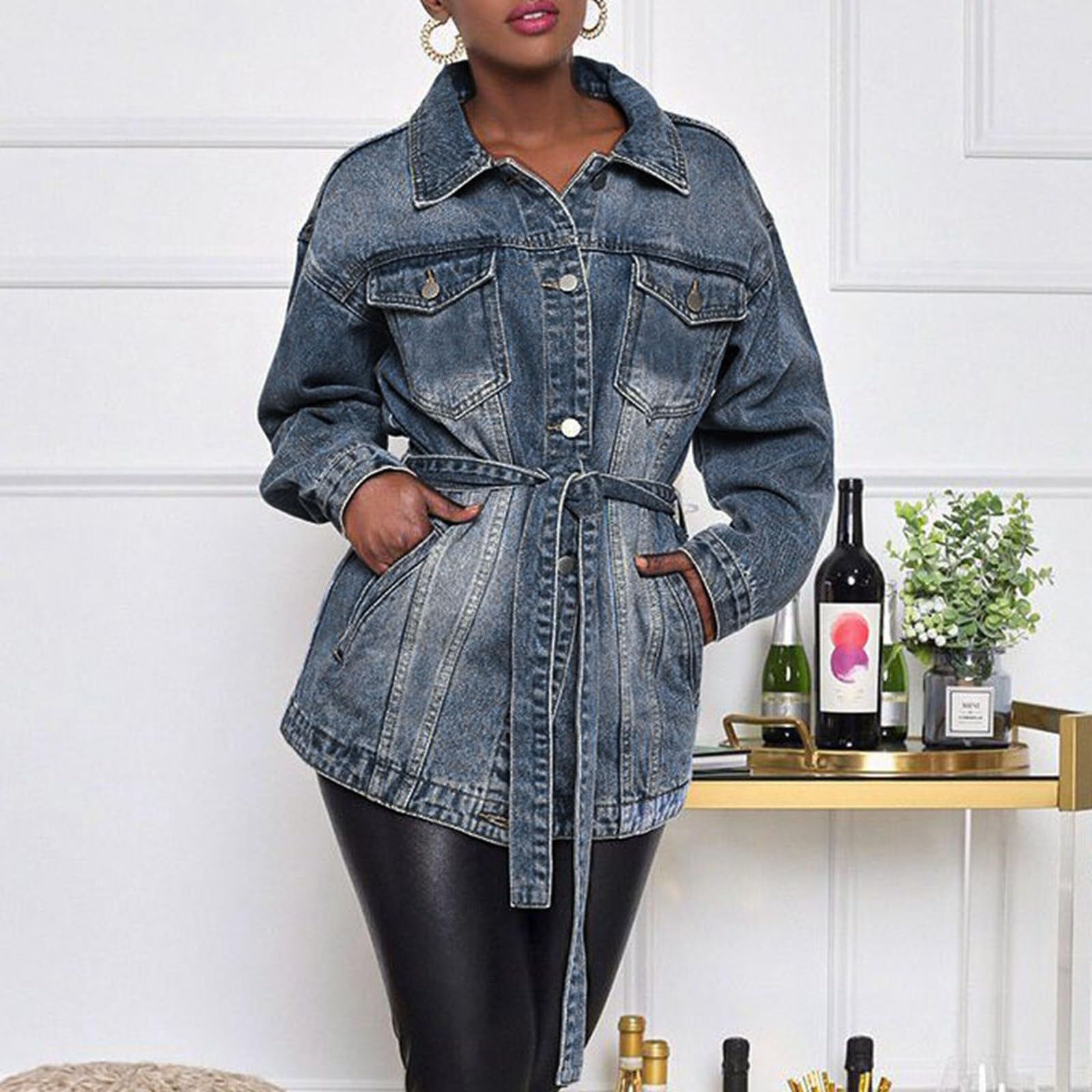 Chaqueta Vaquera Mujer Oversize, Chaquetas De Mezclilla Classic Trucker Regular Fit Ligera Informal con Bolsillo De Manga Larga Chaqueta Entretiempo Mujer Chaqueta Otoño Mujer para Primavera Otoño