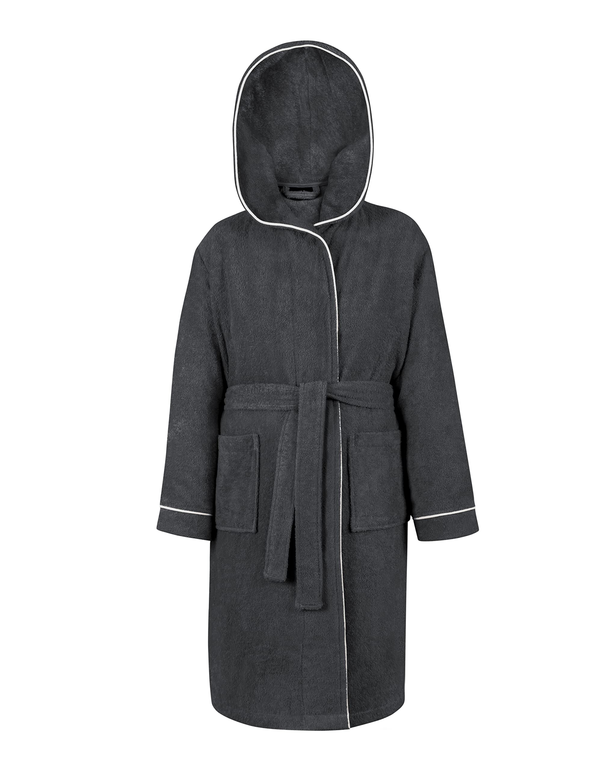 Morgenstern Badjas voor kinderen en tieners, meisjes en jongens, 100% katoen, badstof met capuchon, Oeko-Tex®, kinderbadjas, ochtendjas, grijs, 164