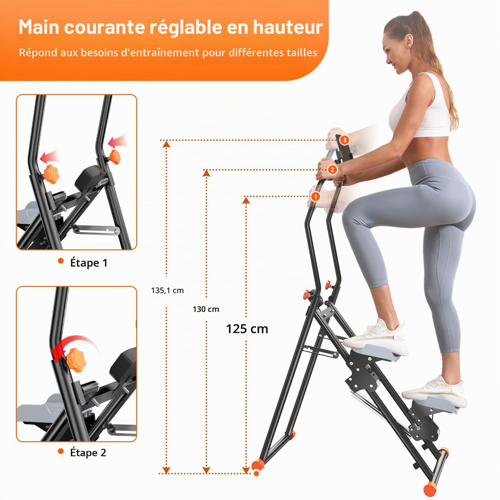 RYGEO - Stepper de marche pliable, grimpeur vertical, appareil d'exercice à domicile pour les abdominaux, les fessiers et les jambes, avec résistance réglable