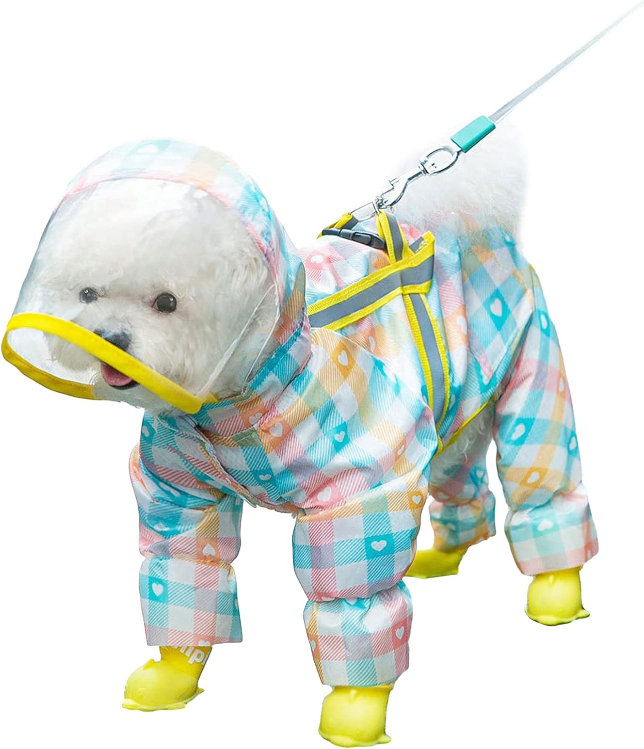 QWINEE Impermeable para perro, estampado de fresas, impermeable, con capucha, impermeable, reflectante, para cachorros, con anillo de correa de