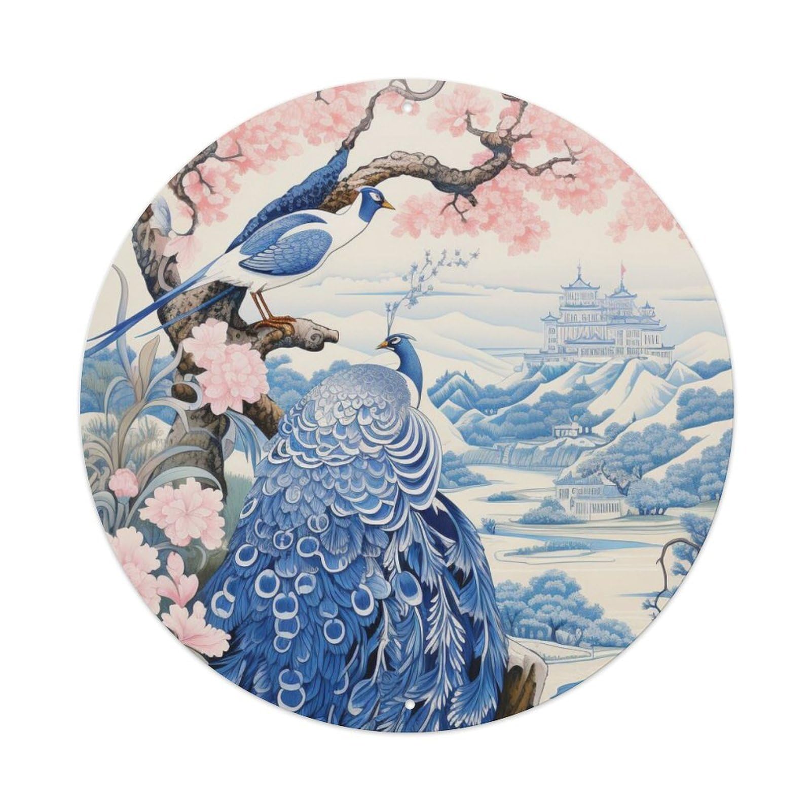 Elegant Blue Peacock Vintage Animal Artwork Metal Tin Sign
