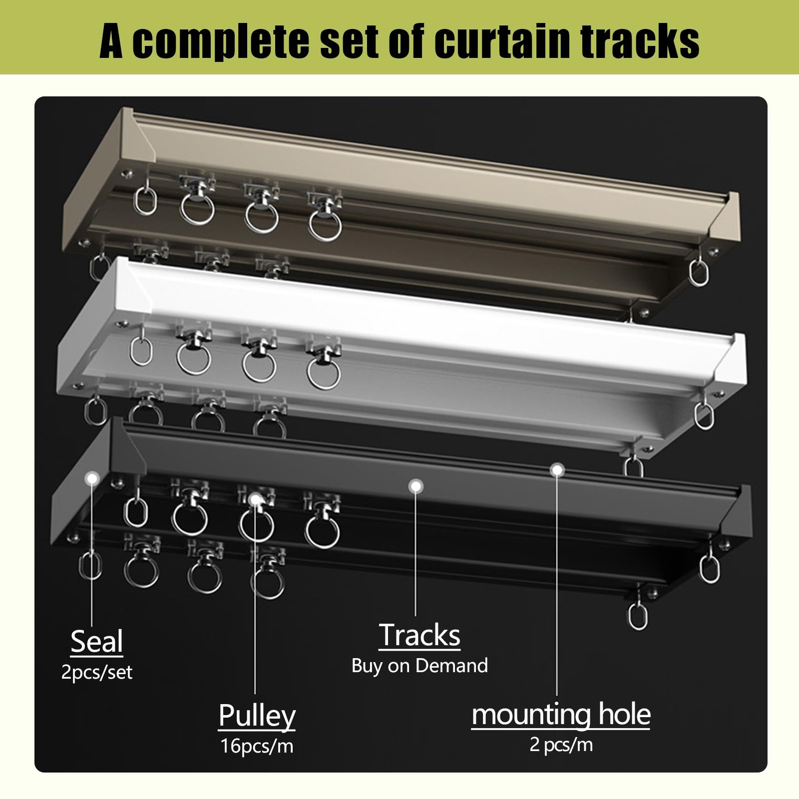 Heavy-Du - Kit de rieles de montaje en techo de doble pista de aluminio para pared y techo, 2,5 m / 98in y 5,5 m / 216in, fácil instalación para sala de estar, dormitorio y ducha