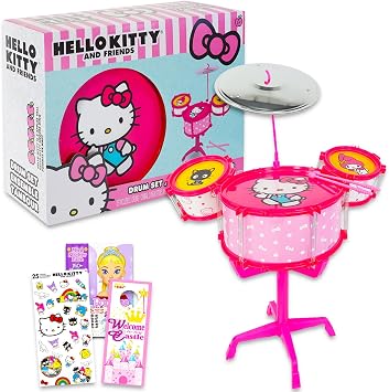 Hello Kitty Toy Drum Set for Girls - Hello Kitty Instrument Bundle with Hello Kitty Drum Music Set, Hello Kitty Stickers, Create-A-Face, Door Hanger | Hello Kitty Musical Toys for Girls