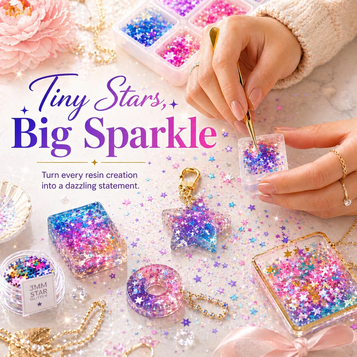 Sourcingbay 3mm Star Shaped Holographic Glitter | Laser Silver Chunky Star Sequins for Nail Art, Slime, Resin Craft, Tumblers, Party Decor | 0.35oz (10g) PVC Non-Toxic Craft Glitter