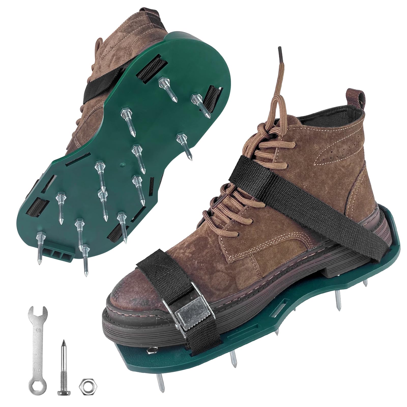 Relota Aerateur de Pelouse Chaussure à Gazon, Chaussures Aérateurs de Pelouse Couche, Semelles de Ventilation pour Gazon avec 4 Sangle à Boucle en Métal, pour Amélioration de la Qualité du Sol