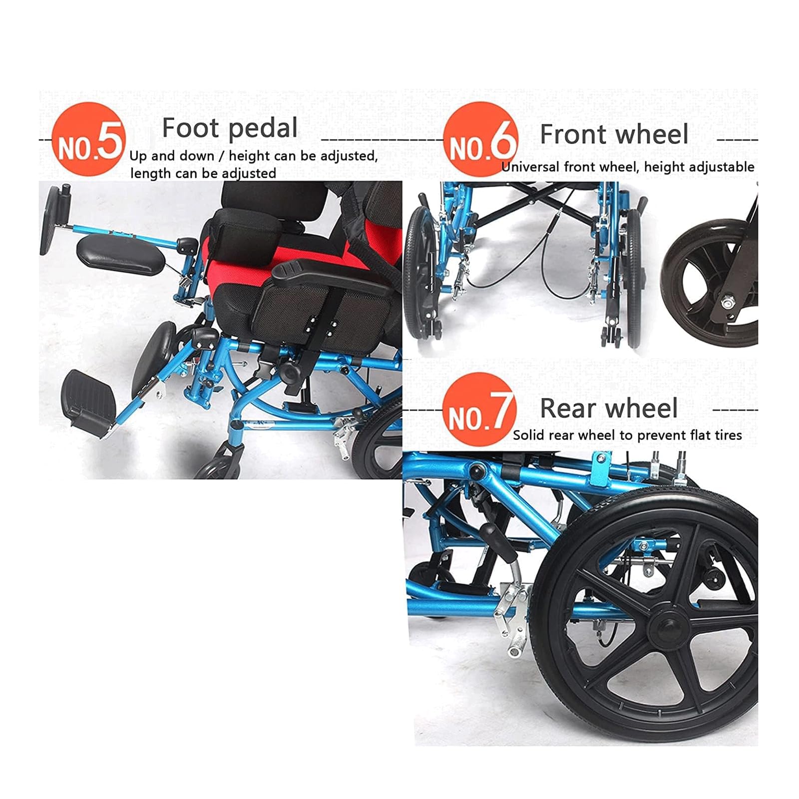 Silla de Ruedas,Silla de Ruedas para Transporte de Adultos Silla de Ruedas con Freno Manual Todo Terreno Asiento Ancho 18In Silla de Ruedas Manual Ligera/Blue