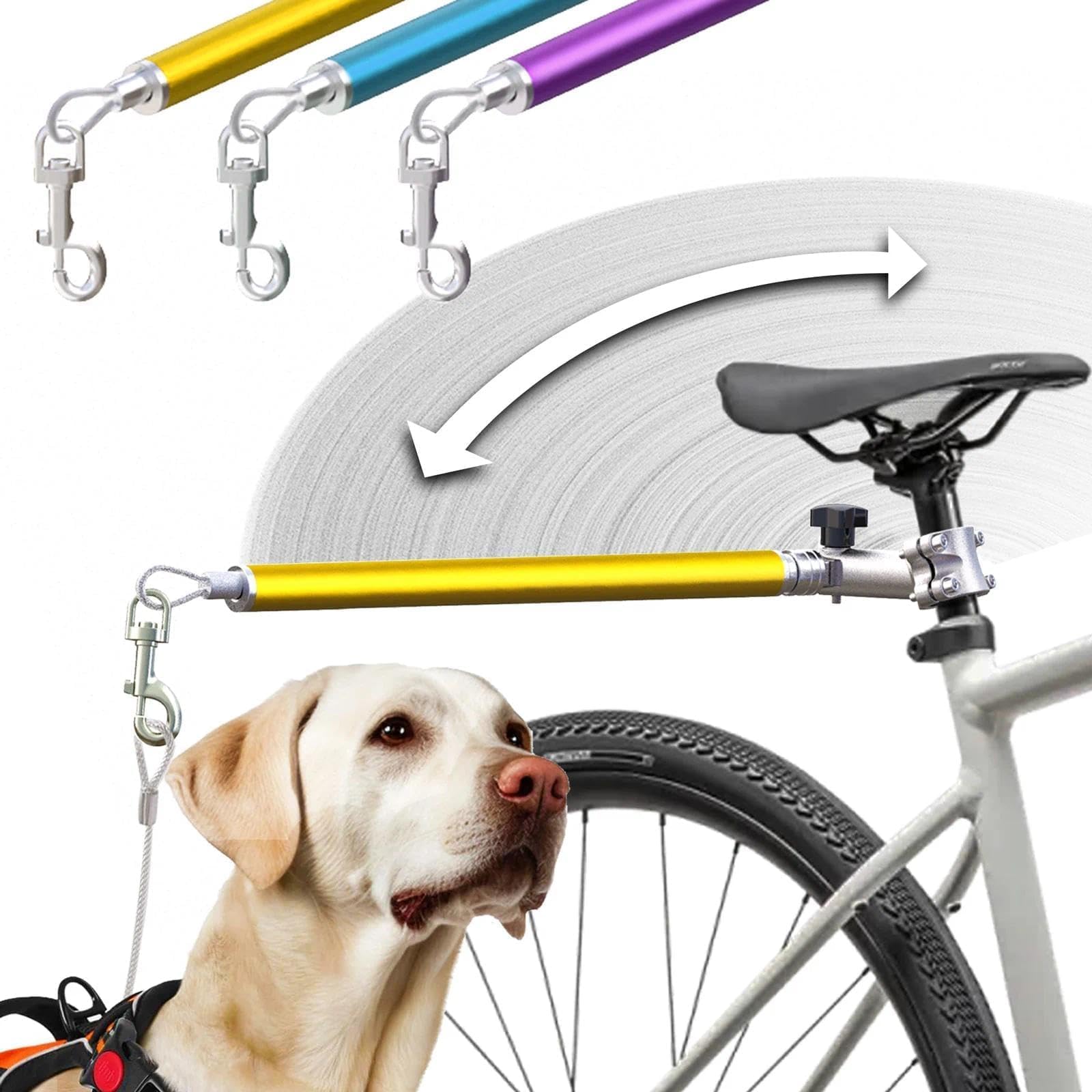Hands-Free Bicycle Dog Leash for Medium & Large Dogs - 180° Rotating/Fixed Attachment, Shock-Absorbing Spring & Quick-Release Connector, Durable Cycling Leash for Safe, Smooth Rides with Pets (DBL-O)