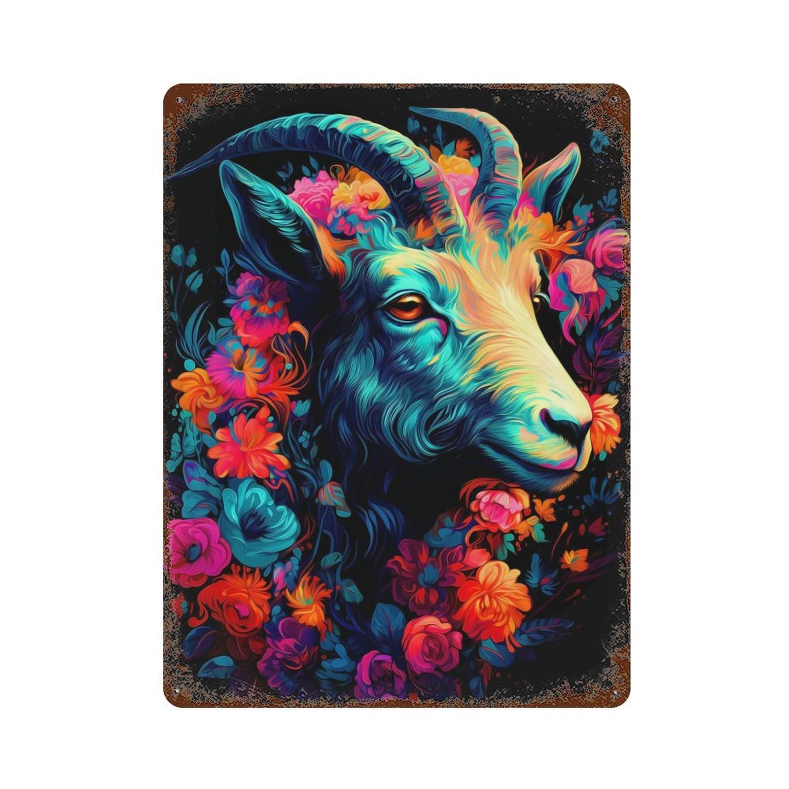 Retro Metal Sign with Goat Design 15.7"x11.8", for Pub, Kitchen And Man Cave Decor, Rustic Home Decor