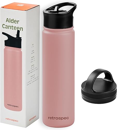 Miniatura 8 de Retrospec Botella de agua aislada de aliso con tapa de popote y tapa de asa, termo de acero inoxidable con boca ancha de doble pared aislada al