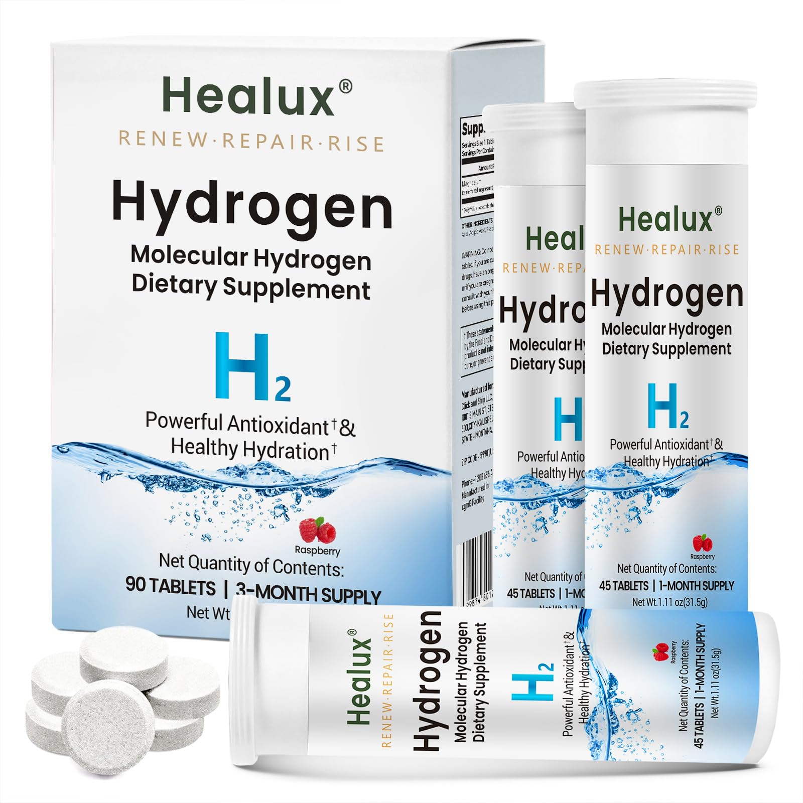 Hydrogen Water Tablets 12 PPM – Molecular H₂ Tablets with Magnesium | h2 tab Lab Tested Antioxidant Support for Energy, Cellular Health, Recovery & Cognitive Function, 90 Count, Raspberry 90 Count (Pack of 1)